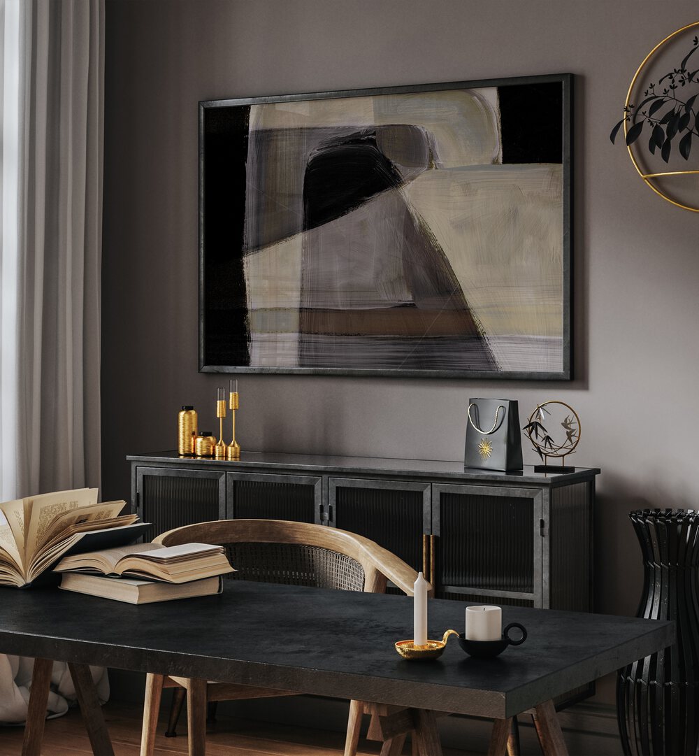 Sophisticated living space featuring MOODS, ABSTRACT PAINTINGS by Dan Hobday, blending elegance and modern design.