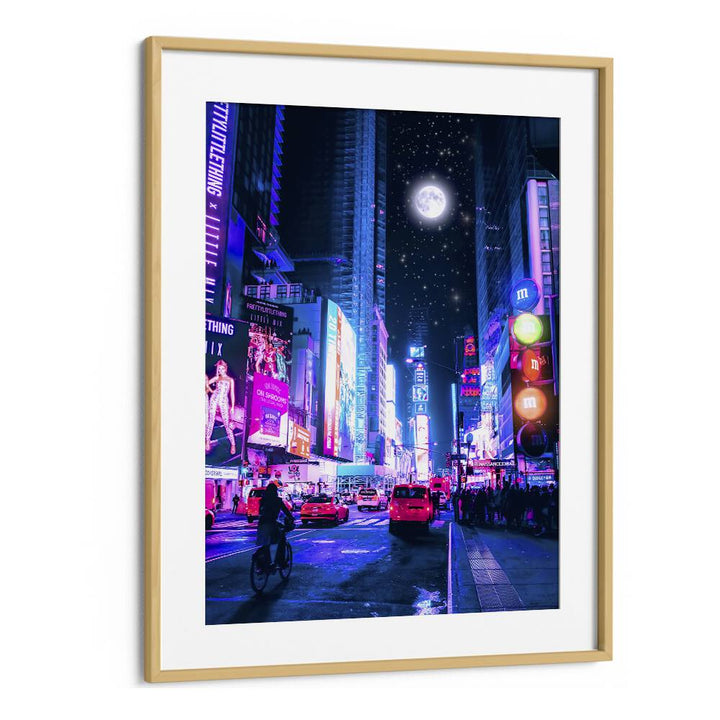 Stunning MOON CITY , SURREAL ART PRINTS by Ritvik Takkar, showcasing a vibrant night scene with a glowing moon.