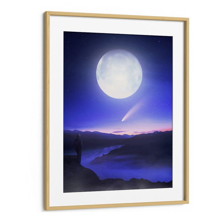 Moon Date, Surreal Art Prints by Ritvik Takkar features a captivating moonlit landscape in an elegant frame.