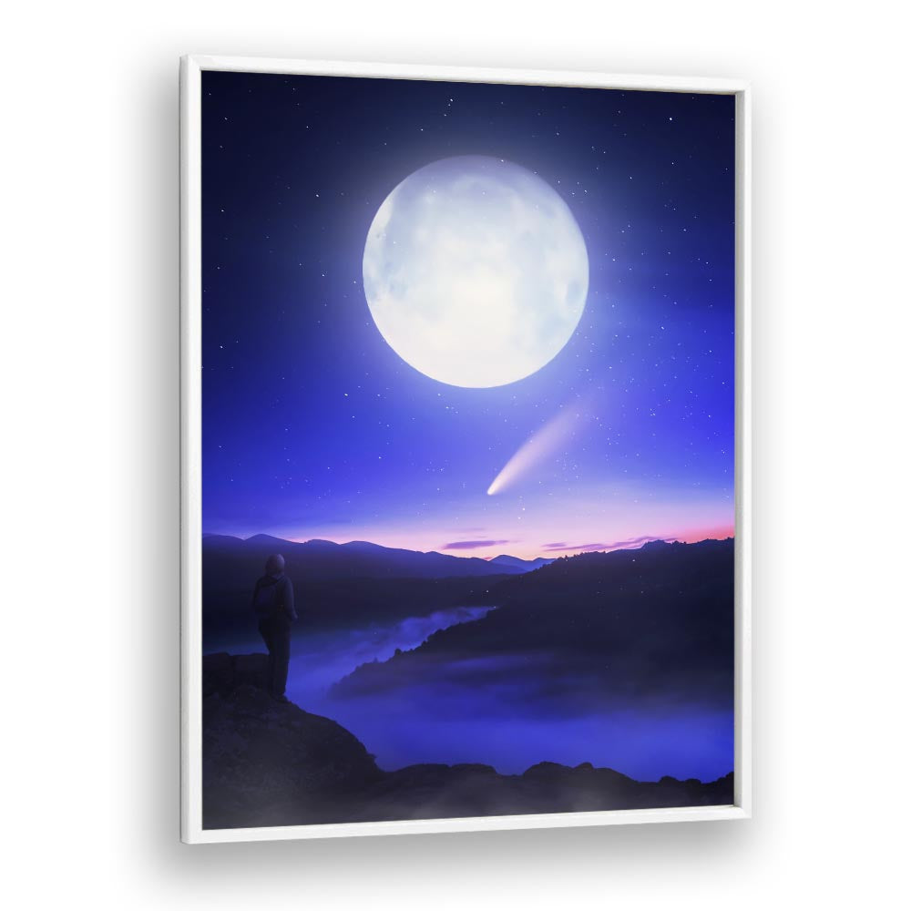 Explore the enchanting "MOON DATE, SURREAL ART PRINTS" by Ritvik Takkar, a stunning celestial landscape.