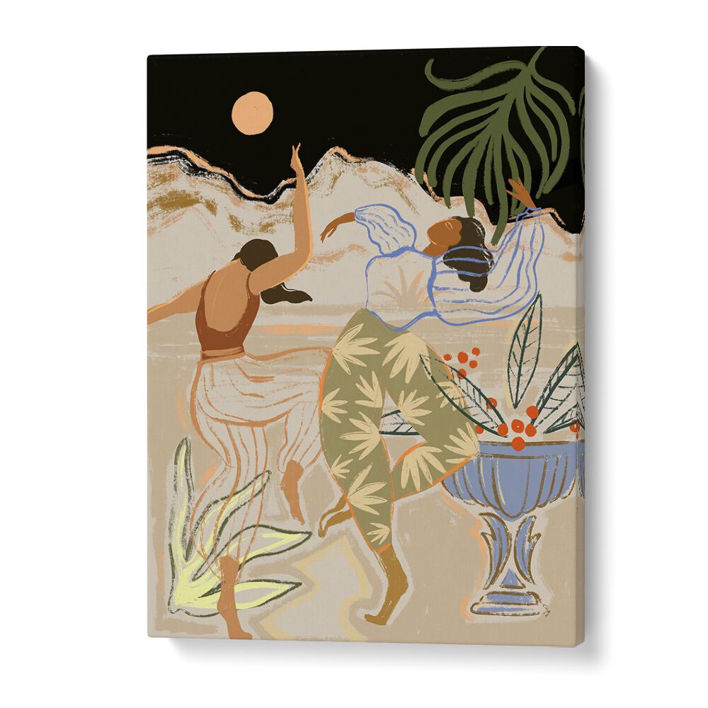 Arty Guava's MOON LIGHT DANCE, PORTRAITS captures vibrant figures dancing under a serene moonlit sky.