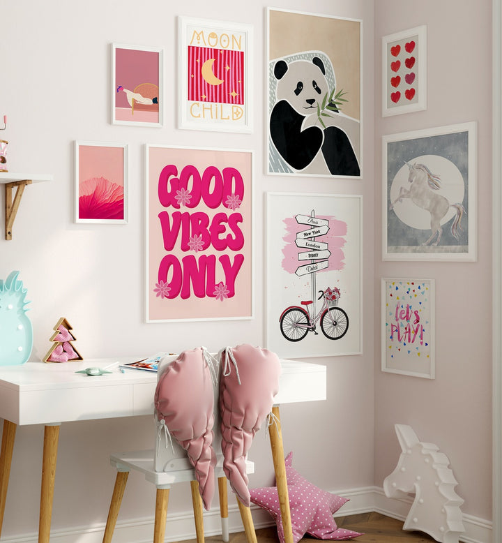 Create a whimsical space with the MOON CHILD GALLERY WALL, GALLERY WALLS featuring enchanting moon-themed art prints.