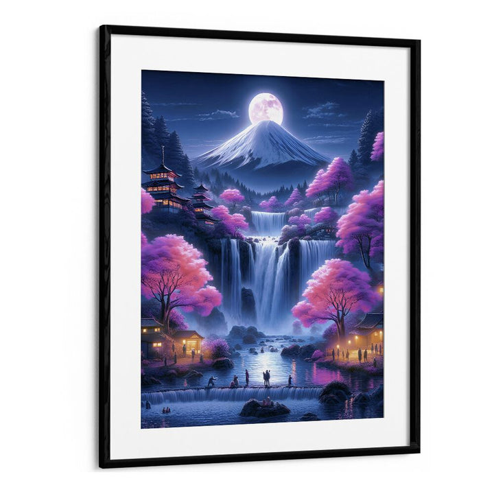 Surreal art print "MOONSHINE VILLAGE" by Ritvik Takkar, framed beautifully for your home decor.