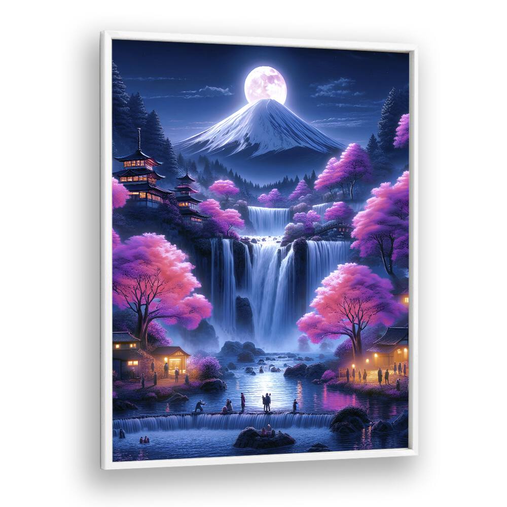 Explore the enchanting "Moonshine Village," a surreal art print by Ritvik Takkar, perfect for any art lover.