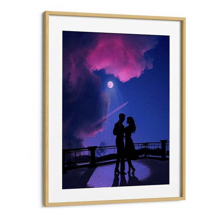 Captivating MOONSHINE WALTZ, SURREAL ART PRINTS by Ritvik Takkar, featuring a romantic silhouette against a dreamy night sky.