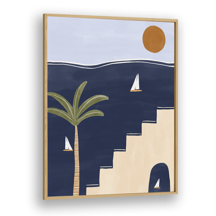 Elevate your space with MORACAN, BOHO ART PAINTINGS by Ivy Green, featuring a vibrant coastal design in a wooden frame.