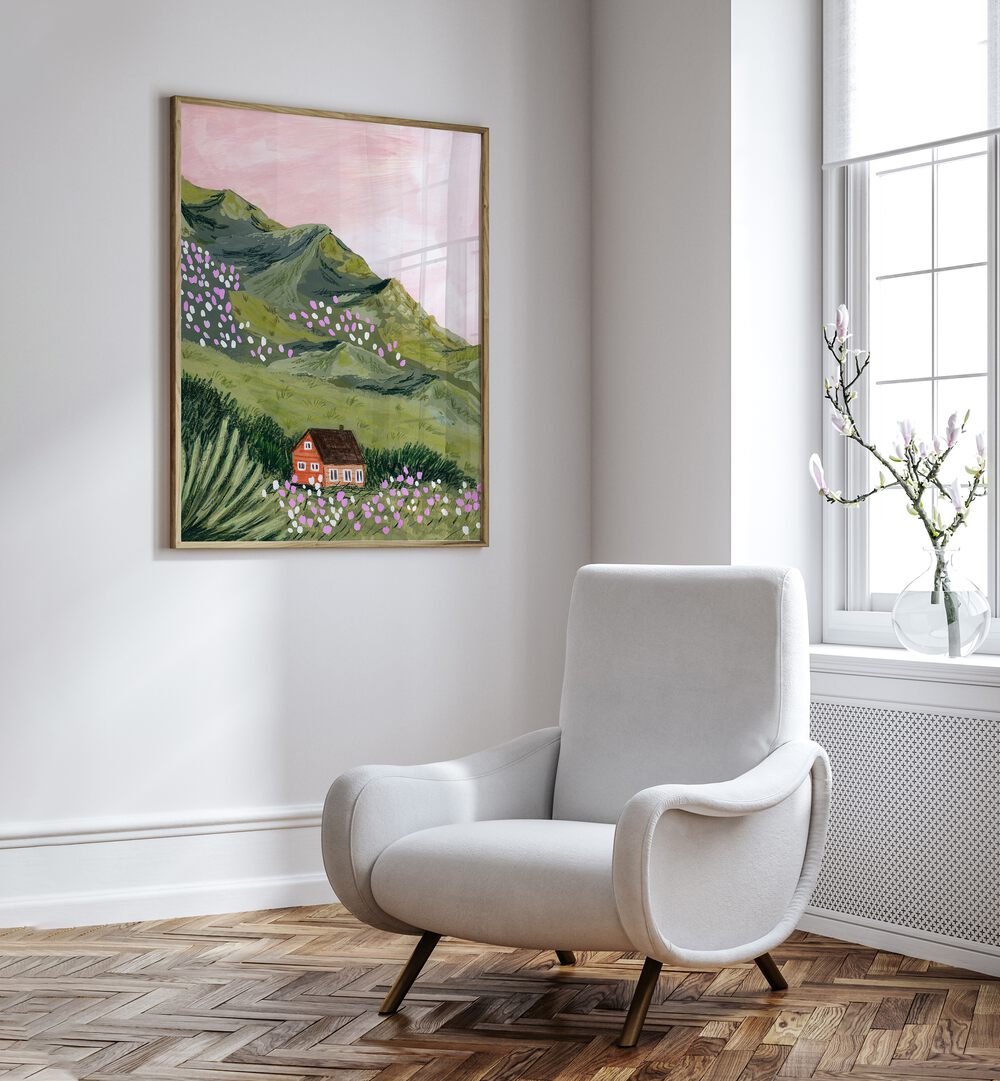 Captivating MOUNTAIN HOUSE, LANDSCAPE PAINTINGS by Sarah Gesek brighten any living space with vibrant colors and charm.