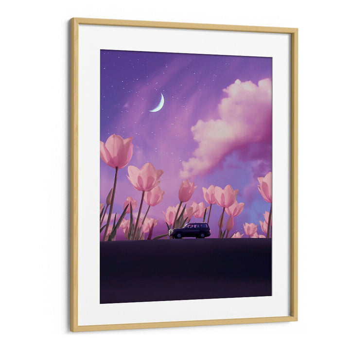 Enchanting MYSTICAL JOURNEY, SURREAL ART PRINTS by Ritvik Takkar showcase dreamy landscapes in a decorative frame.