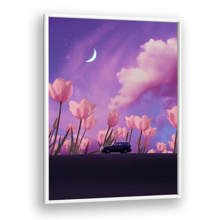 Explore the enchanting MYSTICAL JOURNEY, SURREAL ART PRINTS by Ritvik Takkar, featuring vibrant flowers and a dreamy sky.