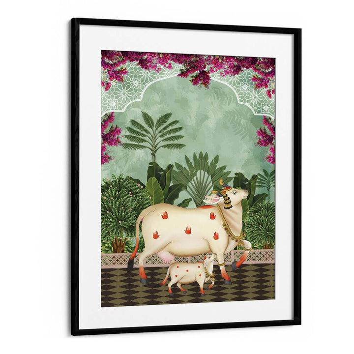 Nandini's Embrace showcases COW MOTHER AND CALF'S AFFECTION I, INDIAN ART PAINTINGS, celebrating their beautiful bond.