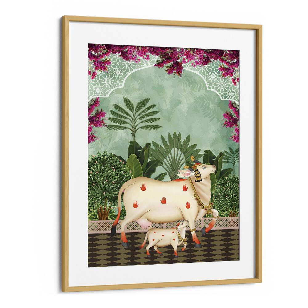 Nandini's Embrace beautifully captures COW MOTHER AND CALF'S AFFECTION I, INDIAN ART PAINTINGS, showcasing their bond.