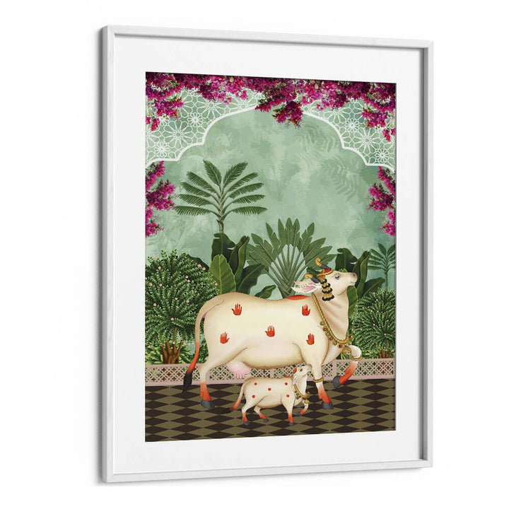 Nandini's Embrace showcases the bond in COW MOTHER AND CALF'S AFFECTION I, INDIAN ART PAINTINGS. Perfect for any art lover.
