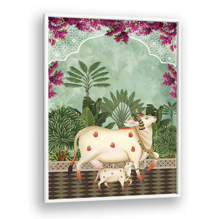 Nandini's Embrace captures the bond of love in "COW MOTHER AND CALF'S AFFECTION I, INDIAN ART PAINTINGS."