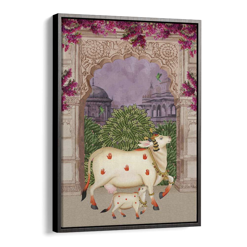 "Nandini's Embrace showcases COW MOTHER AND CALF'S AFFECTION II, INDIAN ART PAINTINGS, capturing their deep bond."