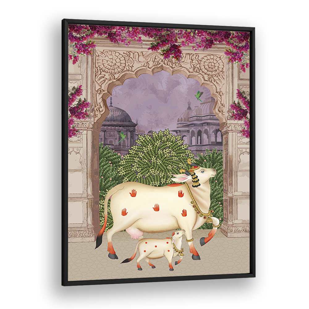 Nandini's Embrace captures the bond in COW MOTHER AND CALF'S AFFECTION II, INDIAN ART PAINTINGS, enriching any space.