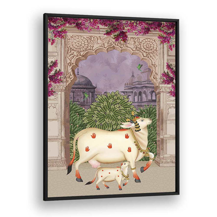 Nandini's Embrace captures the bond in COW MOTHER AND CALF'S AFFECTION II, INDIAN ART PAINTINGS, enriching any space.