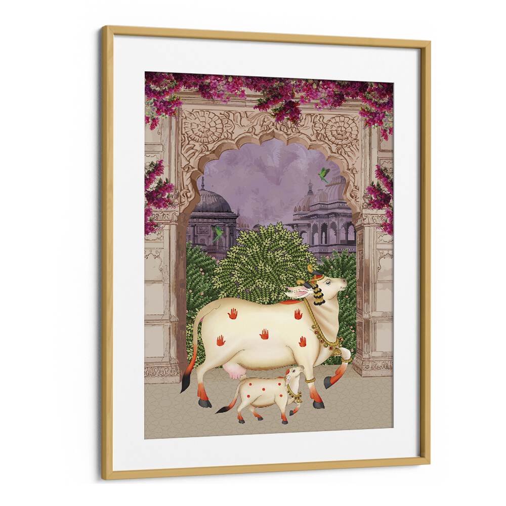 Nandini's Embrace captures the bond in COW MOTHER AND CALF'S AFFECTION II, INDIAN ART PAINTINGS, showcasing elegance.