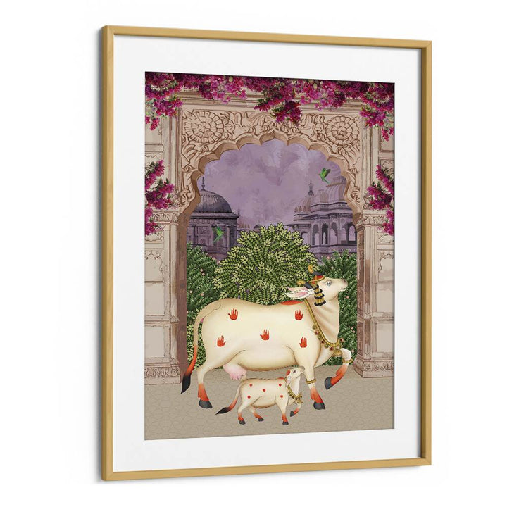 Nandini's Embrace captures the bond in COW MOTHER AND CALF'S AFFECTION II, INDIAN ART PAINTINGS, showcasing elegance.