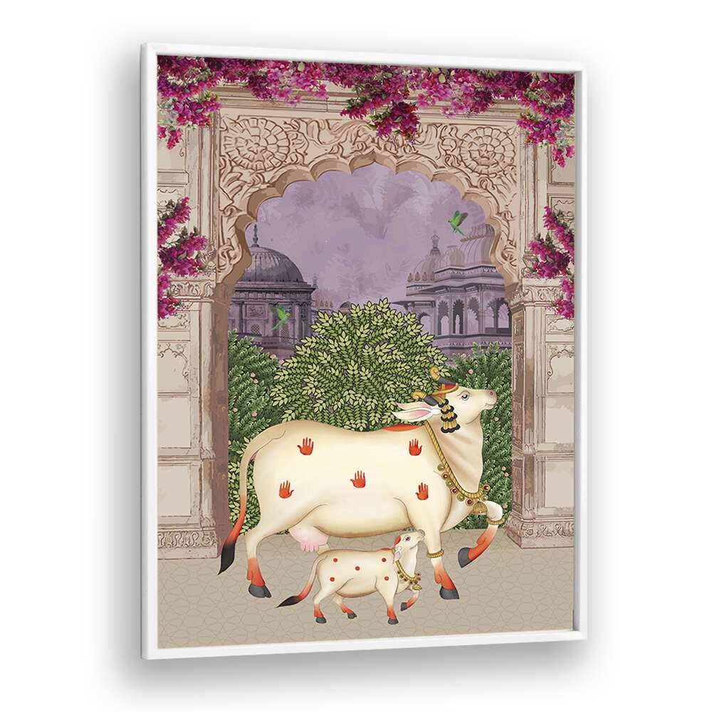 Deeply expressive "COW MOTHER AND CALF'S AFFECTION II, INDIAN ART PAINTINGS" showcases the bond between mother and calf.