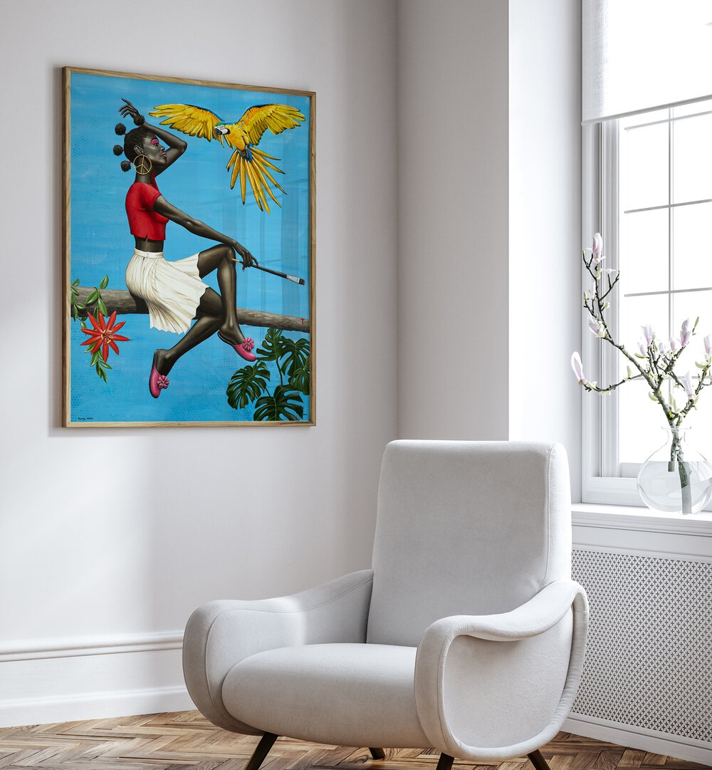 Vibrant NATURAL MYSTIC, AFRICAN ART PAINTINGS by Christian Beijer depict an African lady surrounded by nature.