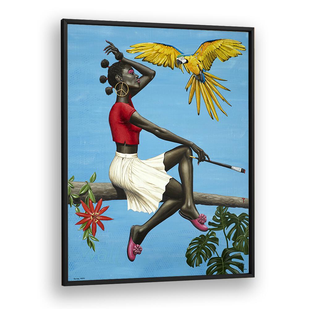 Stunning NATURAL MYSTIC, AFRICAN ART PAINTINGS by Christian Beijer, featuring an African lady with vibrant colors.