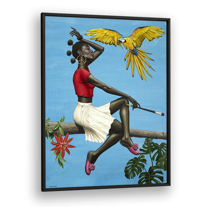 Stunning NATURAL MYSTIC, AFRICAN ART PAINTINGS by Christian Beijer, featuring an African lady with vibrant colors.