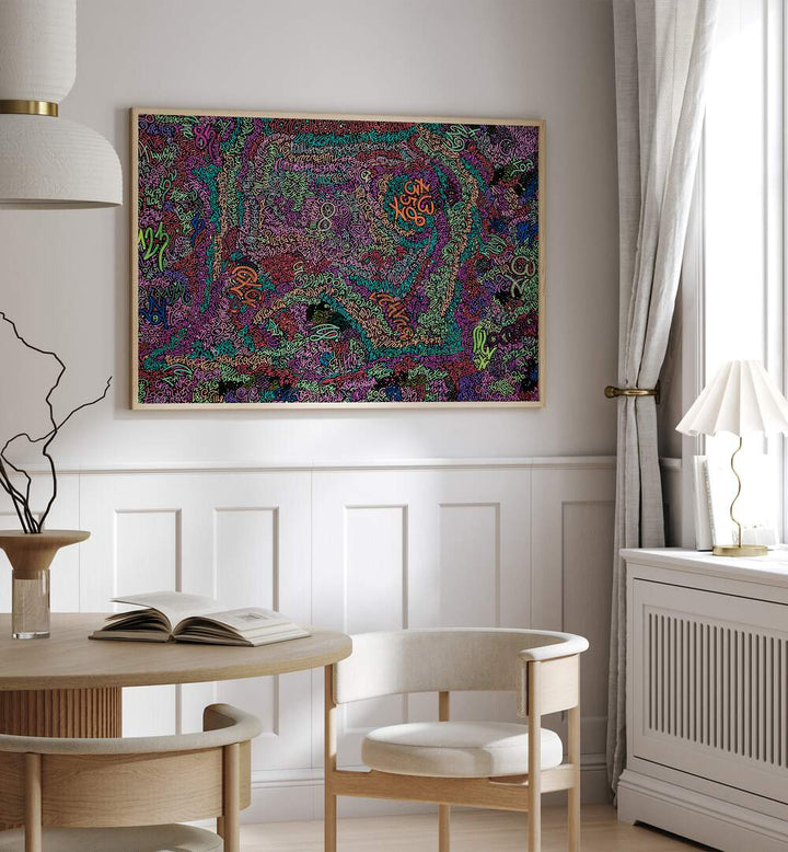Vibrant NEON NUMBERS, DOODLE ART PAINTINGS enhance contemporary decor, perfect for home or office spaces.