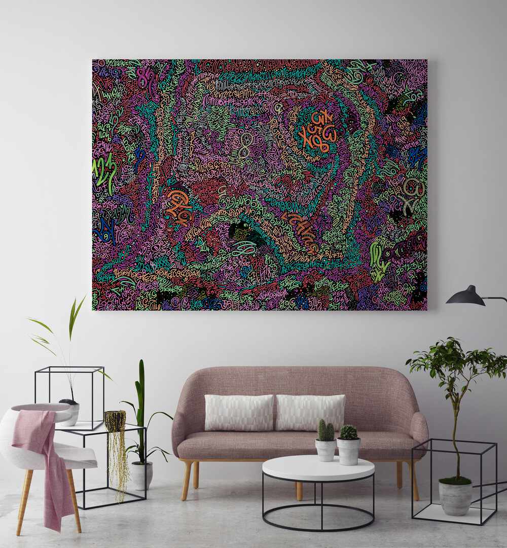 Vibrant NEON NUMBERS, DOODLE ART PAINTINGS enhance contemporary spaces with imaginative designs and colors.