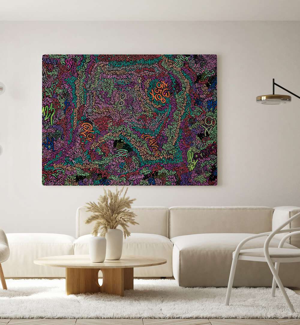Vibrant NEON NUMBERS, DOODLE ART PAINTINGS enhance contemporary decor, adding colorful flair to any space.