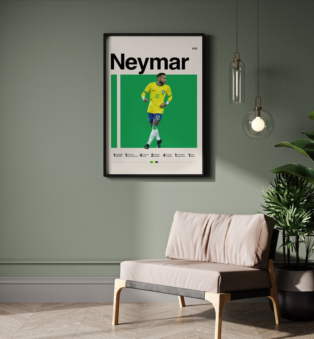 Neymar Football Posters Artwork Placed on a wall In A Living Room