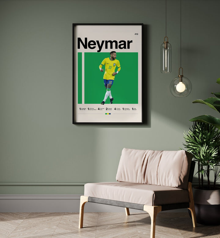 Neymar Football Posters Artwork Placed on a wall In A Living Room