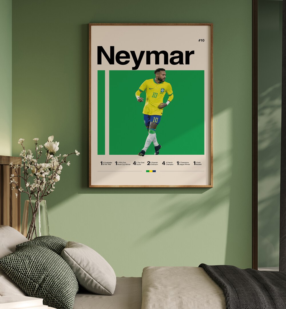 Neymar Football Posters Artwork Placed on a wall In A Living Room