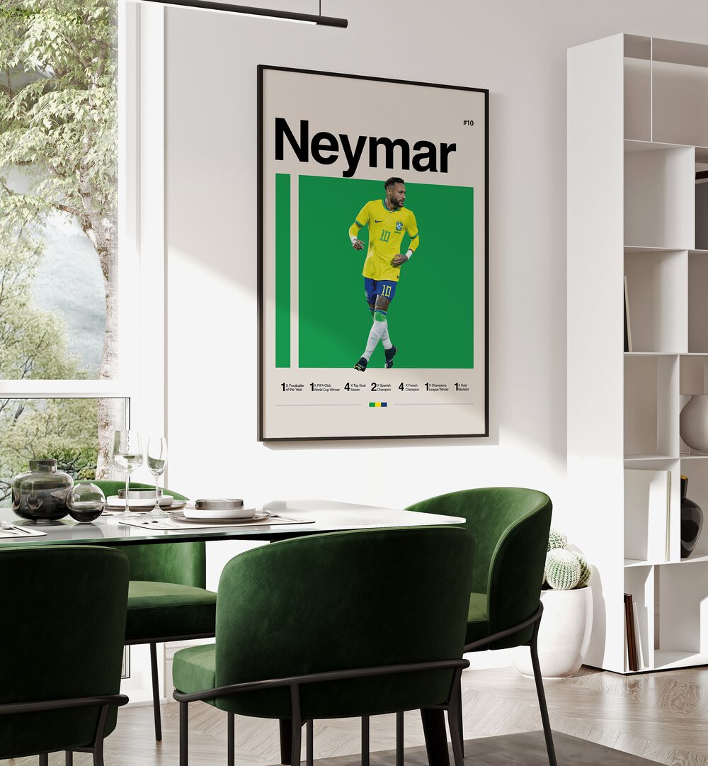 Neymar Football Posters Artwork Placed on a wall In A Living Room