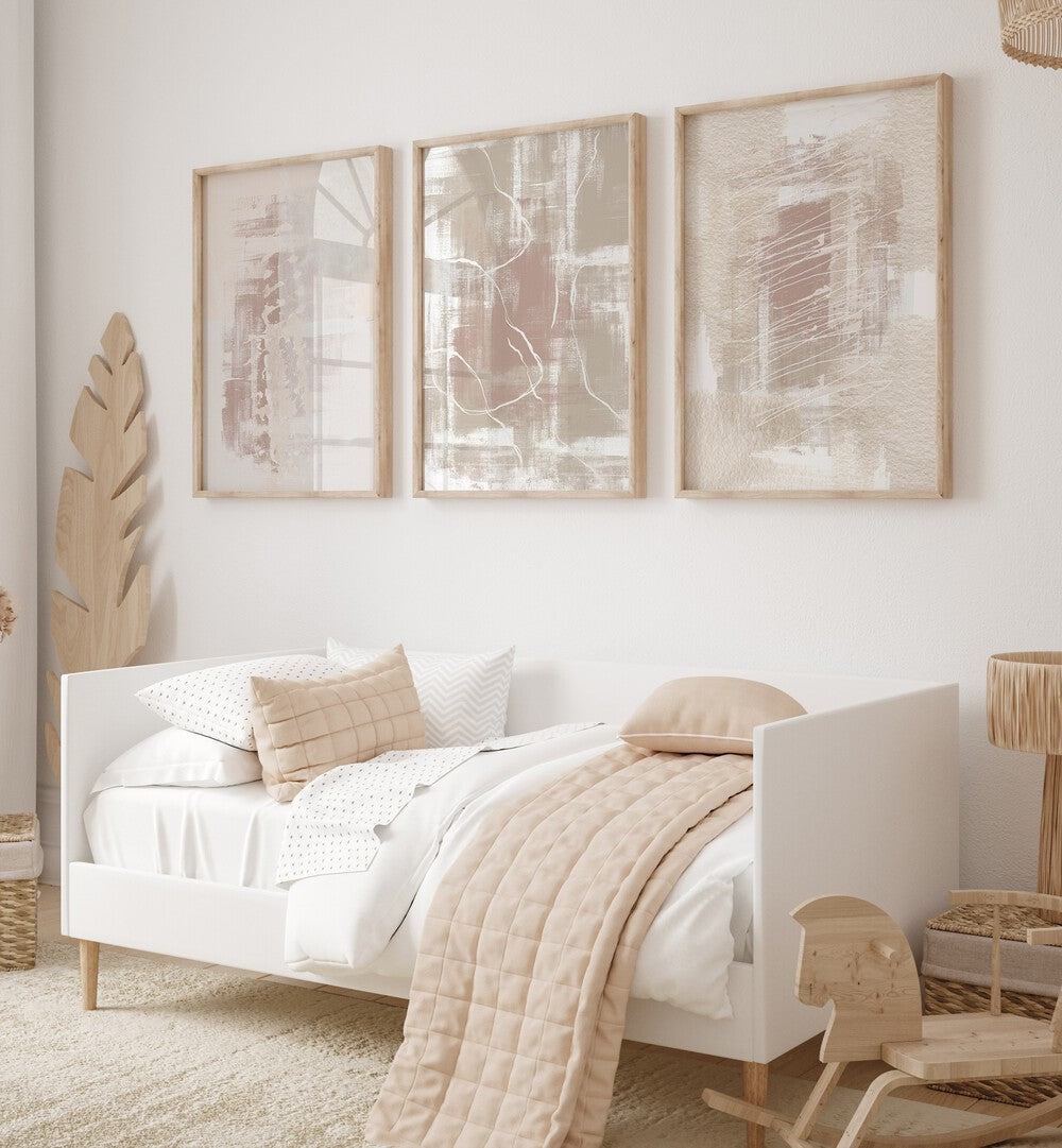 NORDIC SNOW SET, SET OF 3 PAINTINGS adds elegance to your living space with serene winter landscapes.