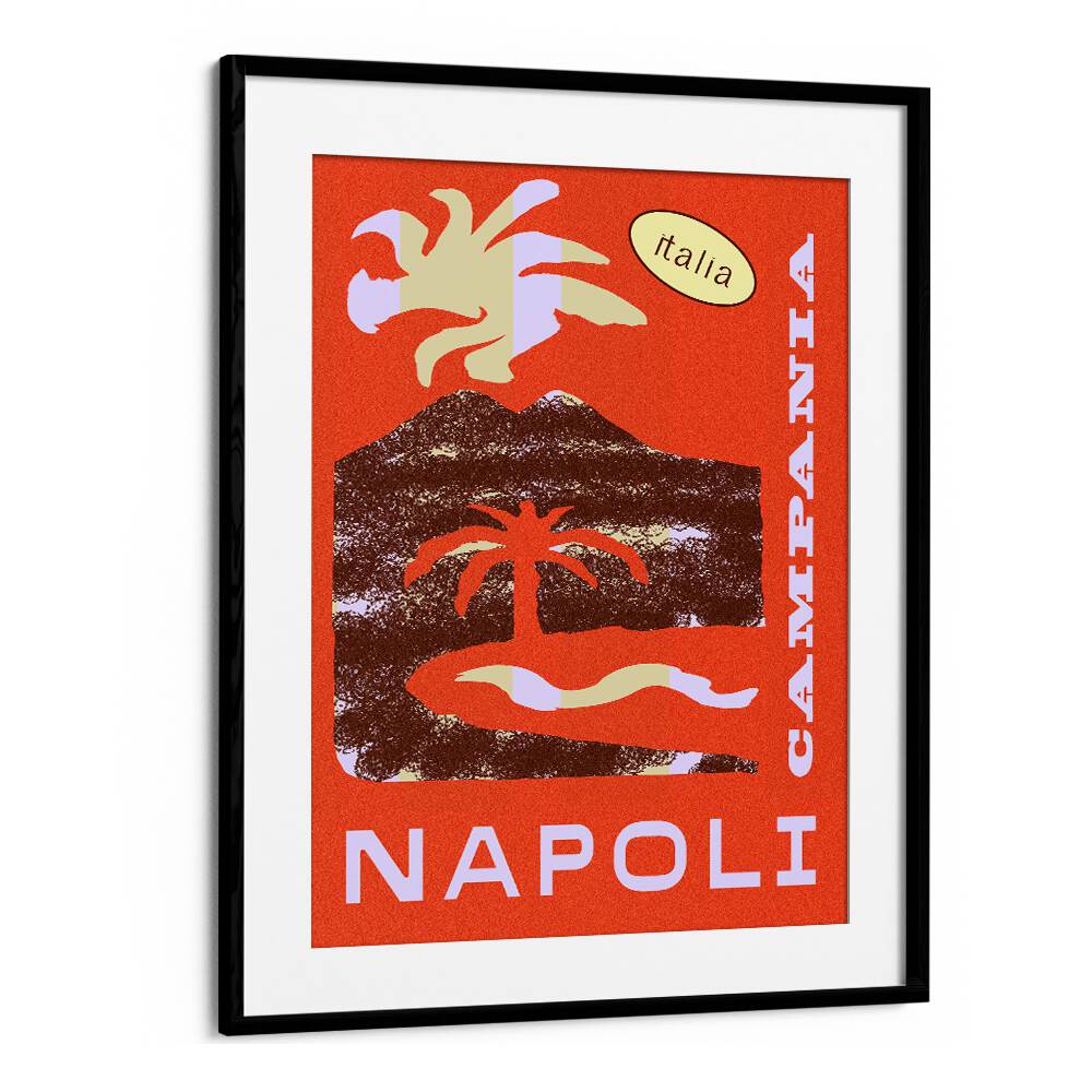 Colorful NAPOLI, VINTAGE TRAVEL POSTERS in a black frame, showcasing Italy's charm and vibrant landscapes.