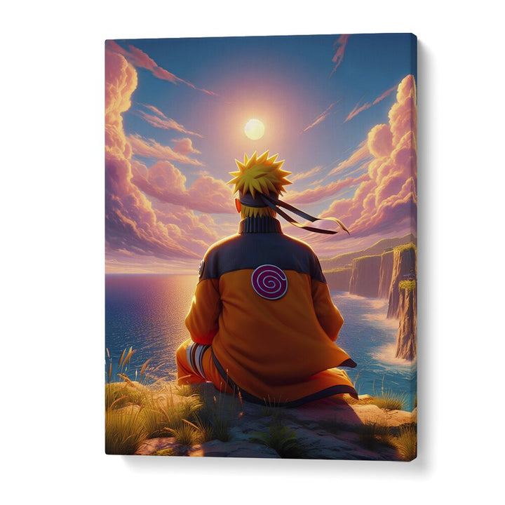 NARUTO BACK, SURREAL ART PRINTS by Ritvik Takkar showcases a stunning sunset view, perfect for modern decor.