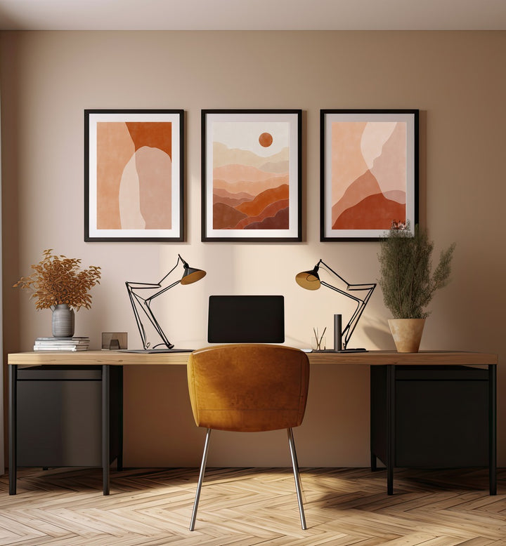Transform your space with the NATURE ESCAPES, SET OF 3 PAINTINGS featuring serene earth tones and abstract designs.