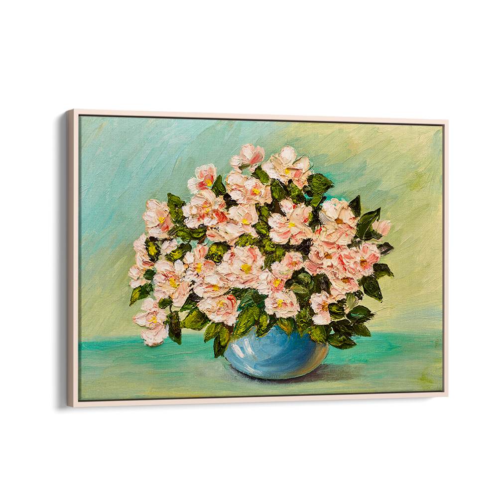 Beautiful floral artwork in a blue vase, part of NATURE’S PALETTE, VINTAGE EUROPEAN PAINTINGS collection.
