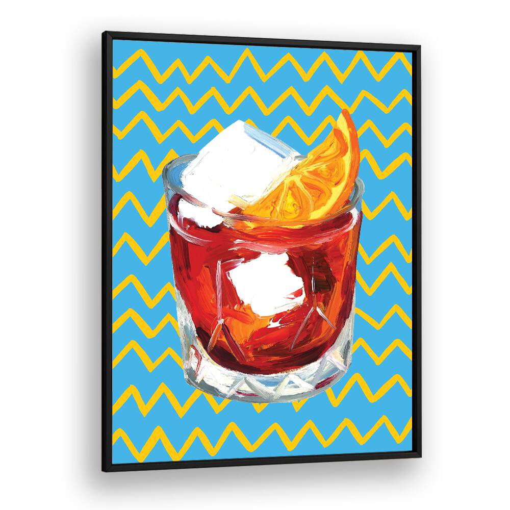 Negroni Blue by Alice Straker Bar Posters Bar Art Prints in Black Plain Frame
