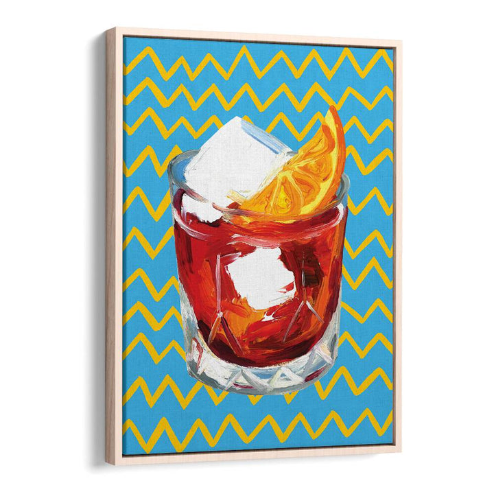 Negroni Blue by Alice Straker Bar Posters Bar Art Prints in Oak Wood Floater Frame
