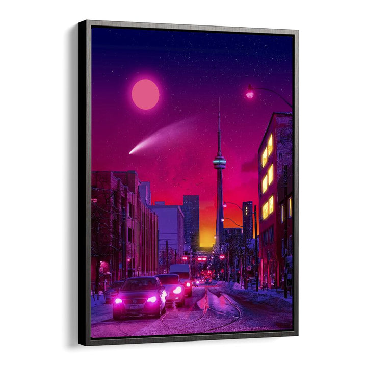 Vibrant urban landscape in NEON CITY, SURREAL ART PRINTS by Ritvik Takkar, blending imagination with reality.