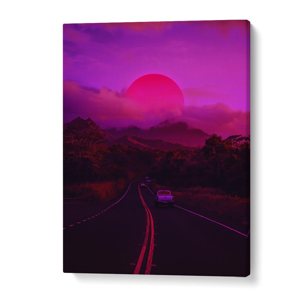 Experience the captivating NEON MOUNTAIN, SURREAL ART PRINTS by Ritvik Takkar, featuring vibrant colors and surreal landscapes.
