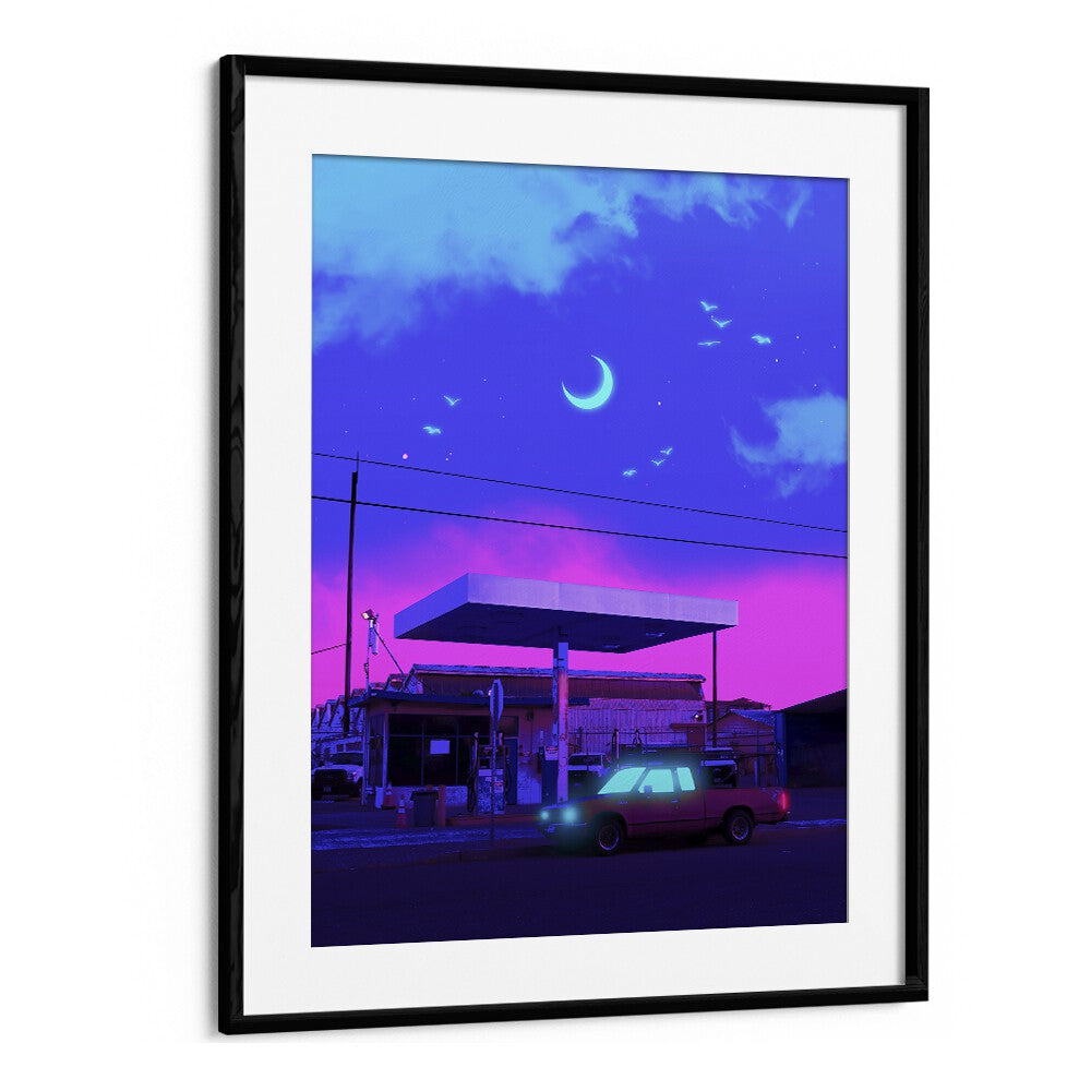 Transform your space with NEON NIGHT MOON, SURREAL ART PRINTS by Ritvik Takkar, blending surrealism and elegance.
