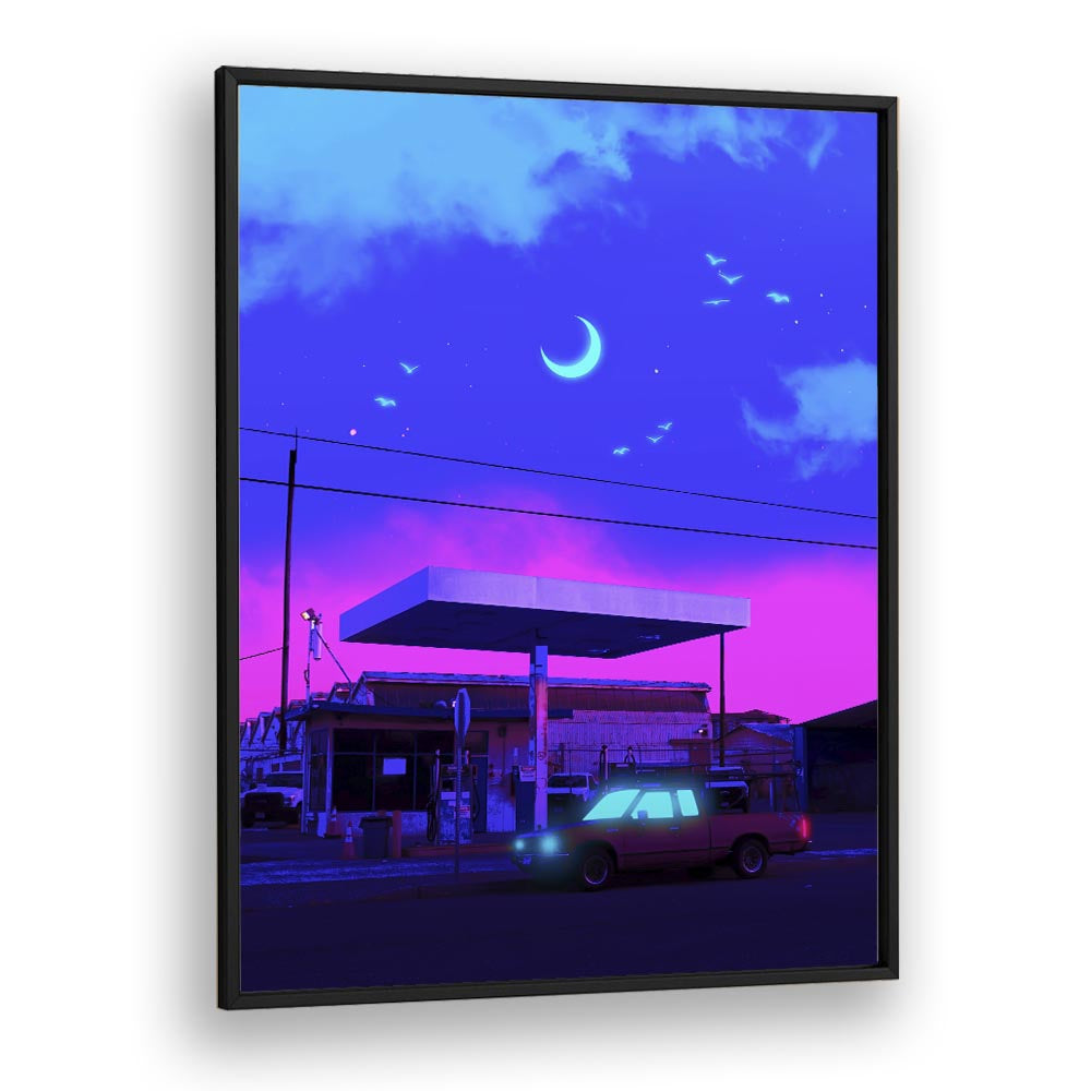 Transform your space with NEON NIGHT MOON, SURREAL ART PRINTS by Ritvik Takkar, featuring captivating colors and dreamy landscapes.