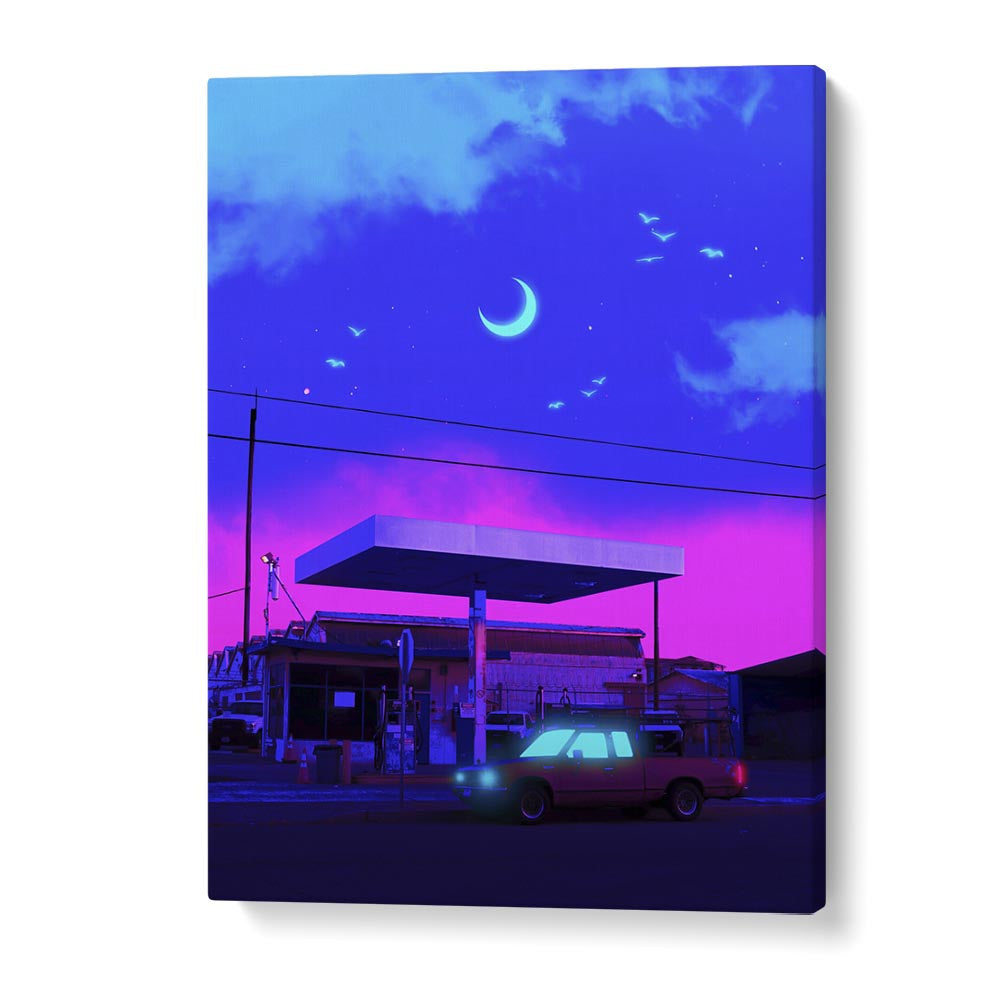 Transform your space with NEON NIGHT MOON, SURREAL ART PRINTS by Ritvik Takkar, blending surrealism and modern elegance.