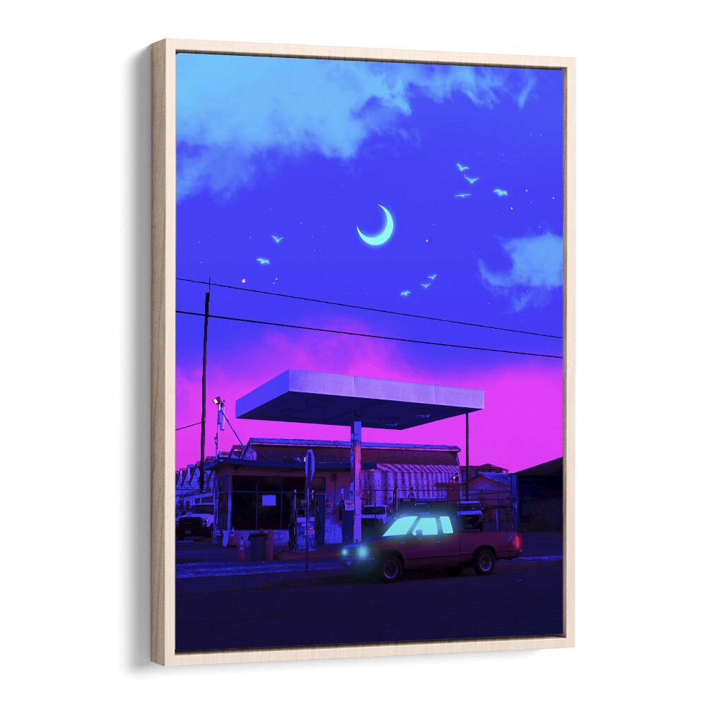 Transform your space with NEON NIGHT MOON, SURREAL ART PRINTS by Ritvik Takkar, blending surrealism and elegance.