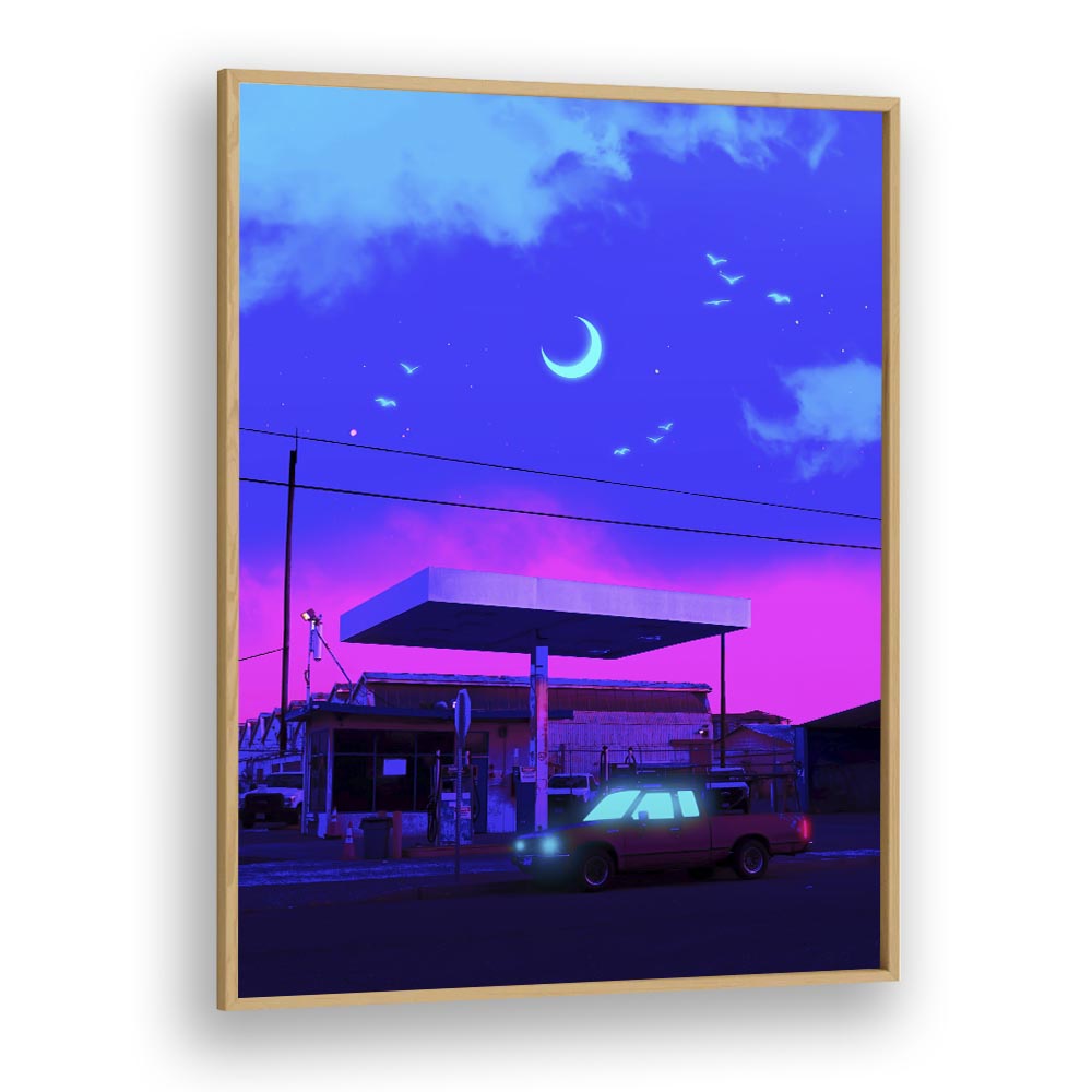 Transform your space with NEON NIGHT MOON, SURREAL ART PRINTS by Ritvik Takkar, blending surrealism and elegance.