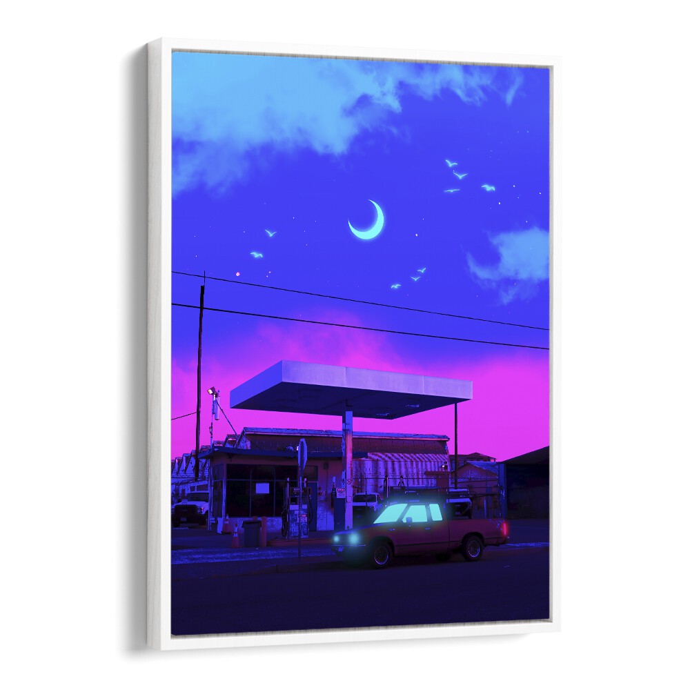 Transform your space with NEON NIGHT MOON, SURREAL ART PRINTS by Ritvik Takkar, blending surrealism and elegance.