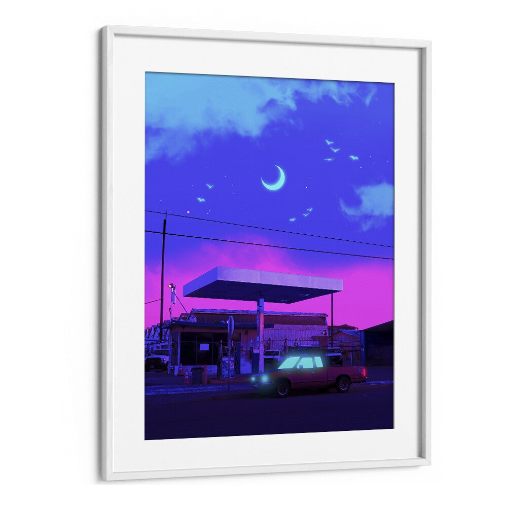 Transform your space with NEON NIGHT MOON, SURREAL ART PRINTS by Ritvik Takkar, blending surrealism and modern elegance.