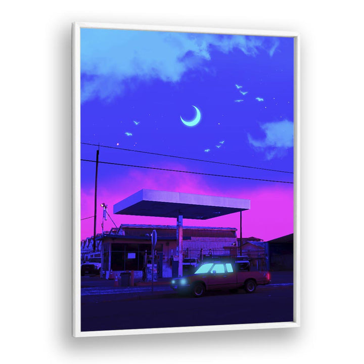 Transform your space with NEON NIGHT MOON, SURREAL ART PRINTS by Ritvik Takkar, blending surrealism and elegance.